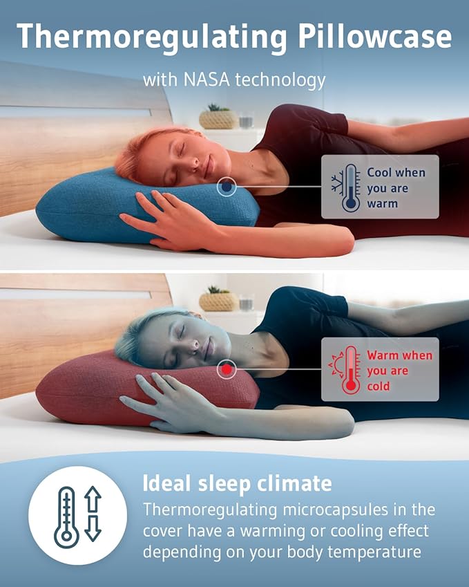 Cervical Pillow NuMOON Quickdry | Memory Foam with Bamboo Charcoal | Quick Drying Thermic Cover | Back & Side Sleepers Pillow for Adults | Ergonomic Bed Pillow for Shoulder and Neck Pain Relief