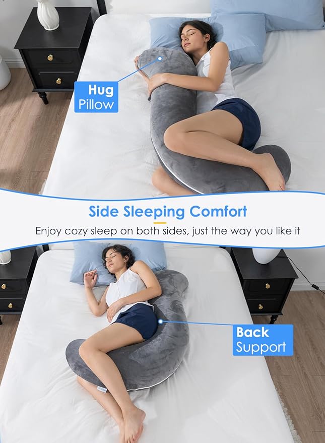 QUEEN ROSE Extra Soft Body Pillow, Full Body Support Pillow for Side Sleepers, Comfy S Shaped Hug Pillow for Adults, with Removable Pillowcase, Dark Grey