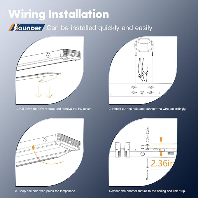 BBOUNDER 6 Pack 4FT LED Wraparound Light with 3CCT Selectable, 4000K/5000K/6500K, Super Bright 5500LM 50W 4 Foot Fluorescent Light Fixture, Flush Mount Office Ceiling Light for Kitchen Garage, Black