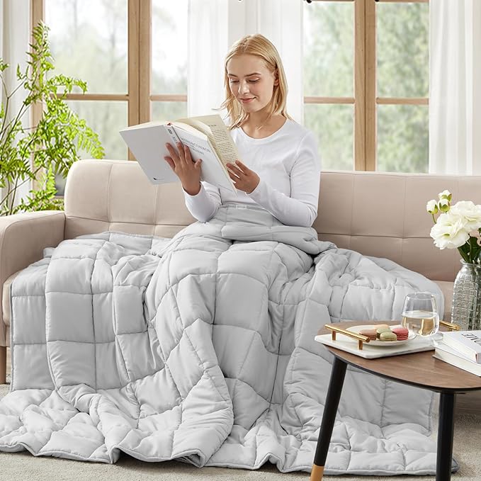 Weighted Blanket Kids (40"x60" 7lbs) Cooling Weighted Blanket for Sleeping, Throw Size Breathable Blanket with Premium Glass Bead(Stone Grey)