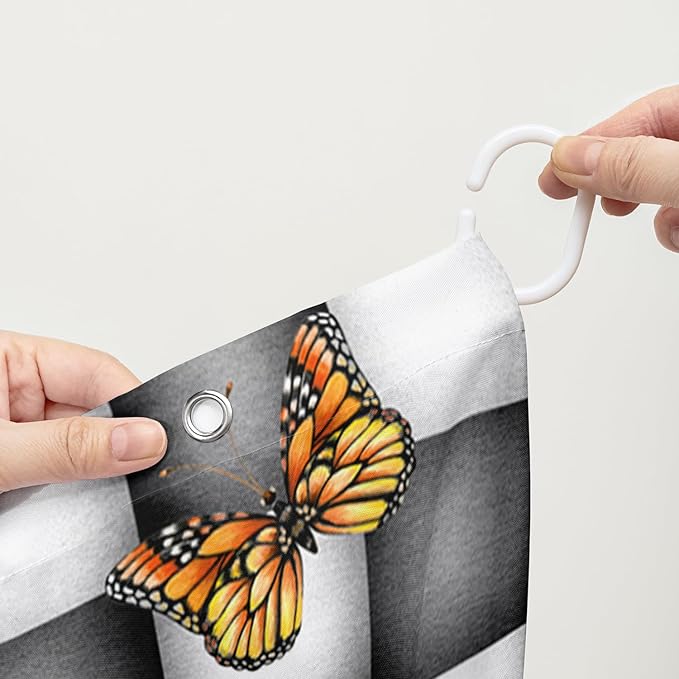 AILONEN Sunflower Shower Curtain for Bath Curtain,Black and White Grid Butterfly Bath Curtain,Garden Flower Yellow Floral Waterproof Shower Curtain 48" W x 72" H