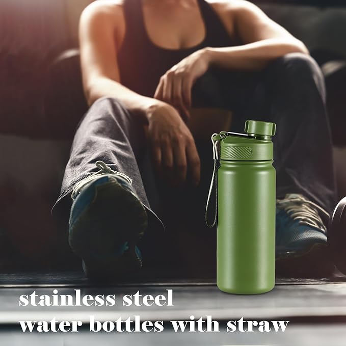 25 oz gym water bottle with straw, leak proof - men's/women's sports metal water bottle - double vacuum insulated stainless steel water bottle for gym, outdoors or traveling