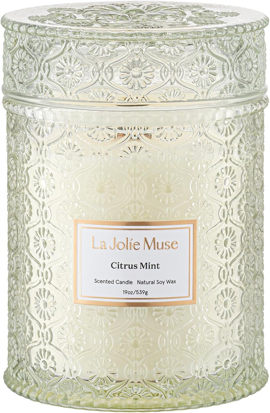 LA JOLIE MUSE Citrus Mint Candle - Bergamot, Yuzu, Mint | 19 oz Large Wooden Wick Candle | Natural Soy Wax | 90 Hours Clean Burn | Fresh Citrus Candles | Modern Home Decor