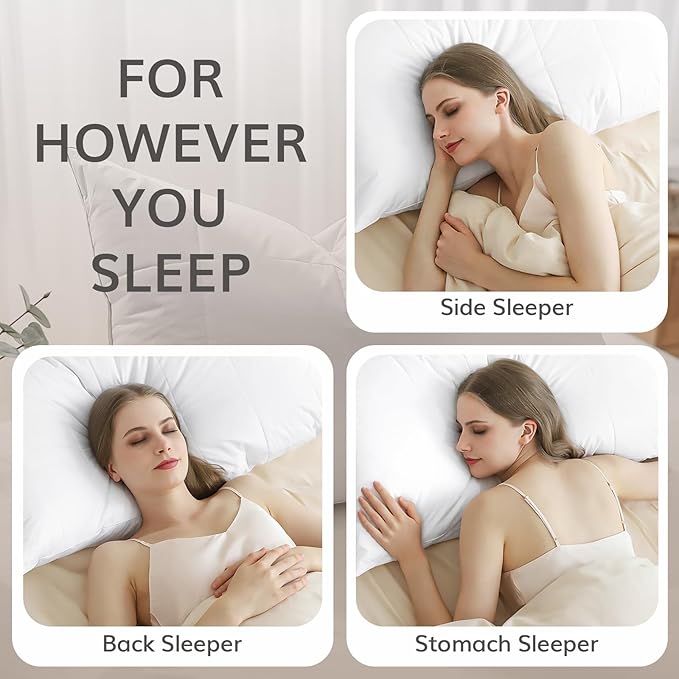 SAVORI Goose Down Feather Pillows with 100% Cotton Cover, Soft Hotel Bed Pillow for Sleeping, Cooling Pillow for Back, Stomach or Side Sleepers, King Size-White 20x36 Inch