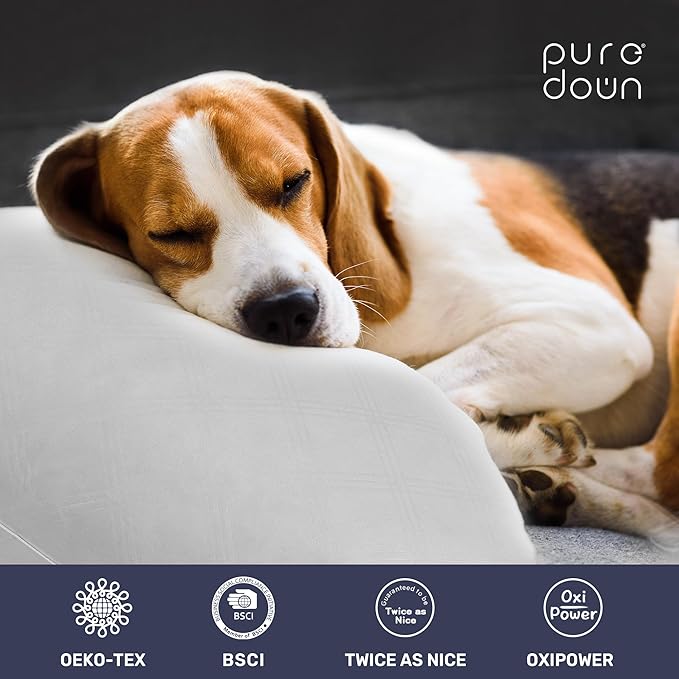 puredown® Soft Bed Pillows for Sleeping, Goose Feather Down Pillows Hotel Collection King Size of 2, Geometric Pattern Embossing Pillows for Back Stomach Side Sleepers (20 x 36, 2 Pack)