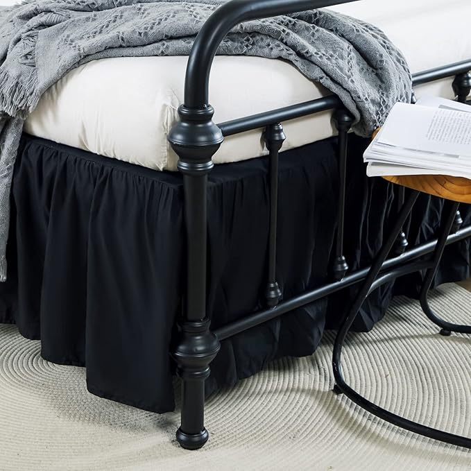 Bed Skirt Full Size Ruffled Bed Skirt with Split Corners, 14 Inch Drop Dust Ruffle Bed Skirt with Platform, Black