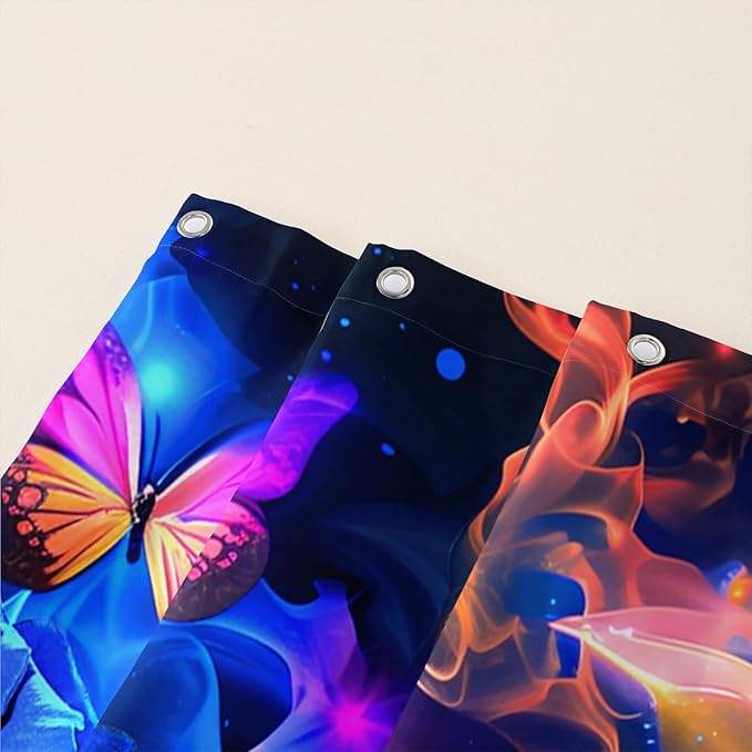 AILONEN Sugar Skull Shower Curtain,Blue Rose Flower Skull Bath Curtain,3D Printed Fire Skull Waterproof Curtain,Galaxy Butterfly Shower Curtain for Bathroom 72" W x 96" H