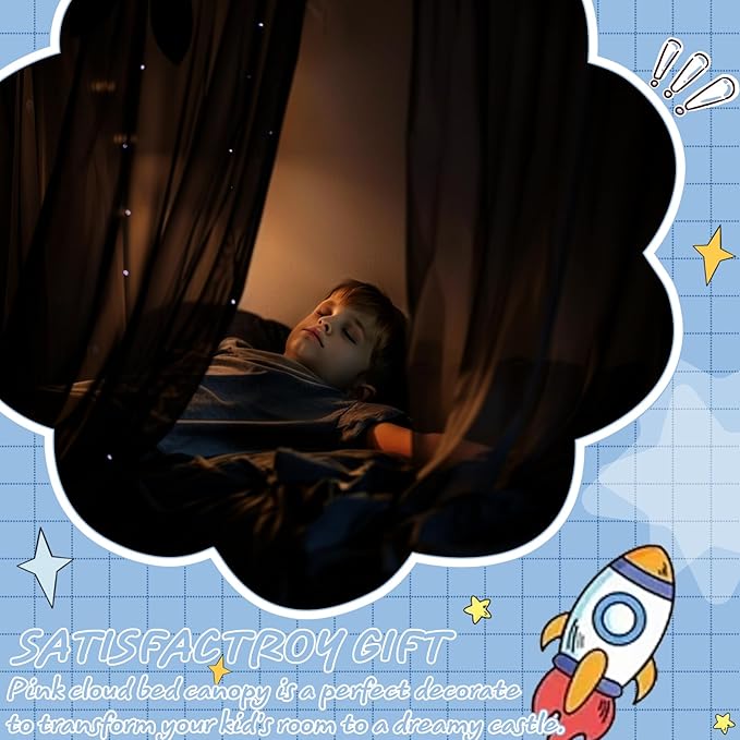 Hvqic Black Canopy Bed Curtains - 4 Corner Post Bed Curtains King Bed Curtains Lightproof Drapes Bed Canopy for Adults & Girls Bedroom Decoration(King,Black-Planet)