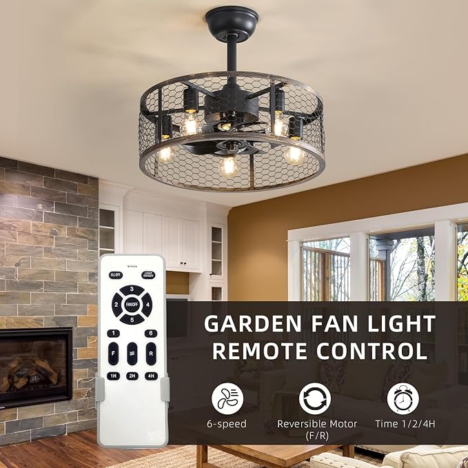 NicBex Ceiling Fan 20 Inch Ceiling Fans with Lights Caged Ceiling Fan with Blades and Remote Control Down Rod Mount Ceiling Fans for Bedroom, Living Room, Black Gray