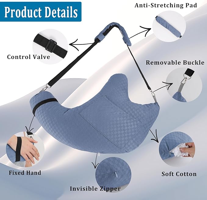 Shoulder Surgery Pillow, Rotator Cuff Pillow for Side Sleeper, Shoulder Pain Relief Removable with Shoulder Strap Support Arm Pillow for Side Sleep and Post Surgery (Light Blue)