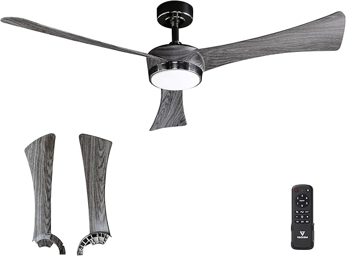 Ceiling Fan 52'' With Light: Modern Remote Control Fans with Water Transfer Printing 3 Blades - Quiet Reversible DC Motor - Outdoor Indoor