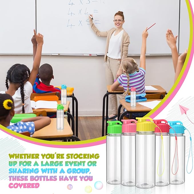 30 Pieces 17 oz Water Bottle Bulk Plastic Water Bottles Bulk with Handle Strap Lightweight Leakproof Drink Flip Top Bottles for Adults Fitness Gym (Multicolored)