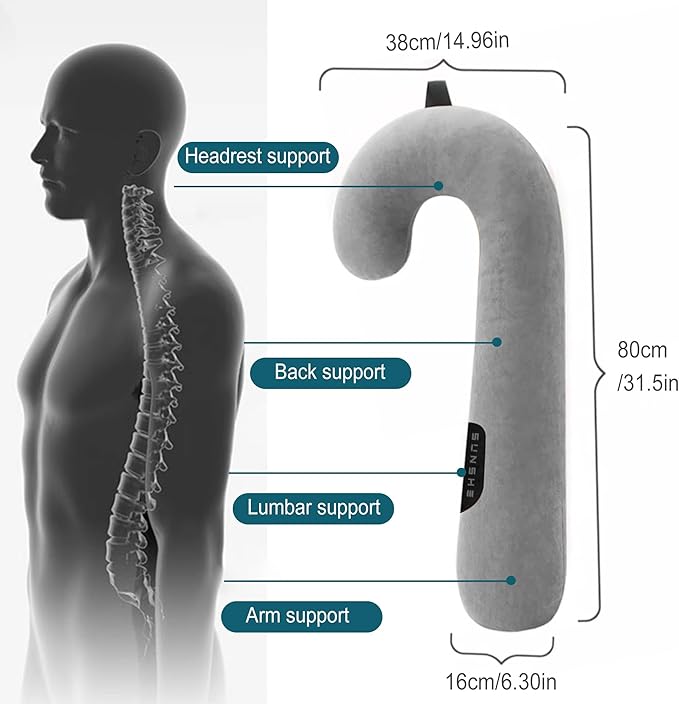 Travel Neck Body Pillow for Car Sleeping, Travel Gifts J Pillow Road Trip Essentials for Adults Kids, Neck&Spine Support Pillows Black