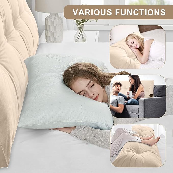 Large Triangular Headboard Pillows Long Backrest Positioning Support Bolster Cushion for Daybed Fluffy Quality Plush Body Wedge Pillow with Removable Cover(Beige-King-76x8x20in)