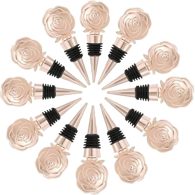 24PCS Wine and Beverage Rose Stopper Rose Gold Bottle Stoppers Keep Wine Fresh Holiday Party,Wedding Birthday Party Decor Wine Stoppers Wine Lovers Funny Gifts(24,Opp Rose Stopper)