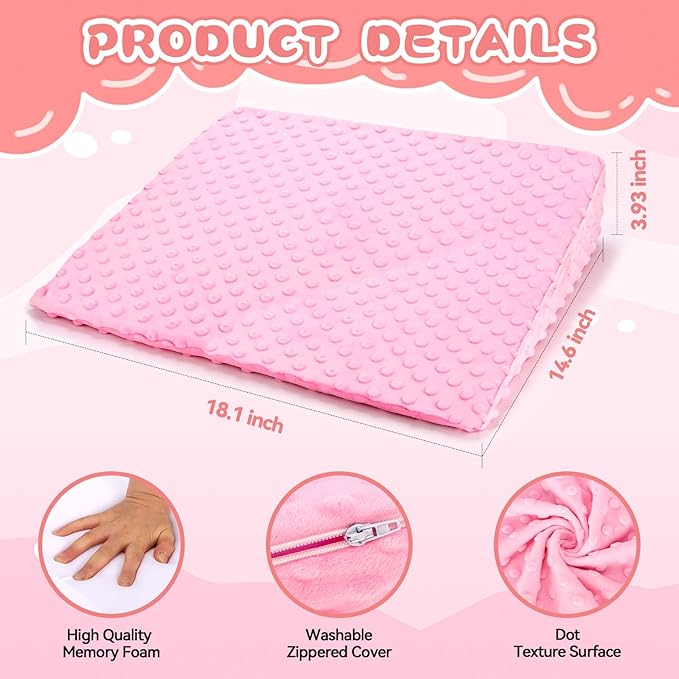 Kids Wedge Pillow with Pillowcase, Memory Foam for Back,Legs & Knees, Relaxation and Comfort, Soft and Breathable, Dot Texture Pillow for Reading Watching TV Gaming Sleeping, Fit for Sofa Floor Room