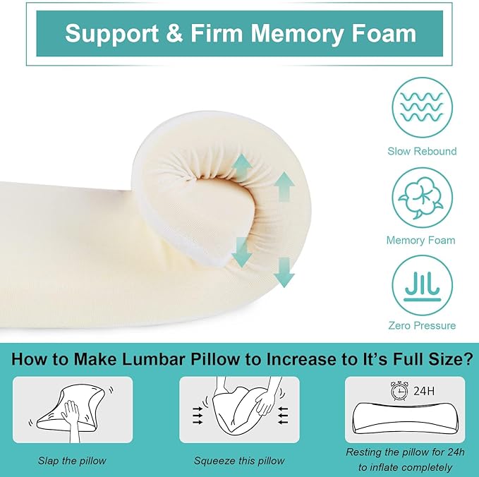 Cooling Lumbar Support Pillow for Bed Relief Lower Back Pain: Memory Foam Back Pillow for Sleeping - Gel Waist Wedge Pillow Side&Back and Stomach Sleepers - Lumbar Pillow for Office Chair/Couch/Car