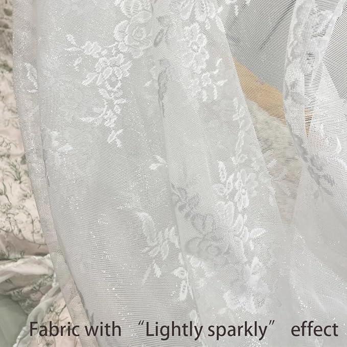 Elegant Lace Princess 4 Corner Post Mosquito Net Romantic for Girls Women Bed Curtain Canopy for Adult Wedding Bedroom Kids Rooms Decoration (Type3-Beige-White, Queen)