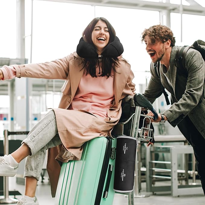 Travel Pillow and Blanket Set Neck Pillows Travel Essentials with Sleep Mask for Airplane Car Memory Foam Black