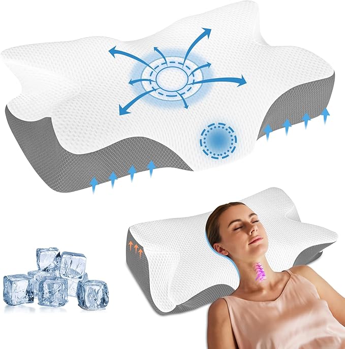 Anvo Ergonomic Pillows for Pain Relief Sleeping - Cervical Pillow for Neck Pain Relief - Memory Foam Pillows for Neck and Shoulder Pain - Neck Pillow for Side Back & Stomach Sleeperr - Silver Firm