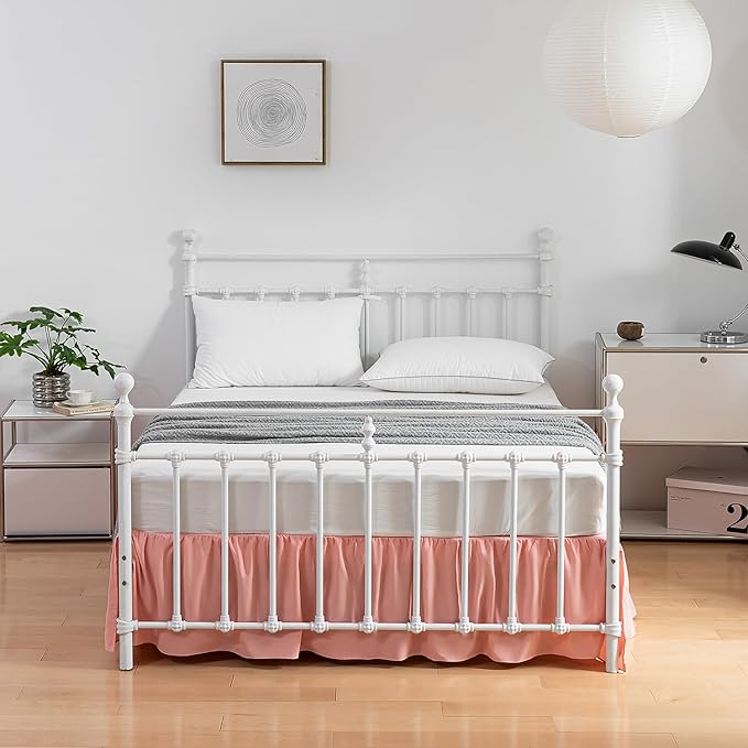 Bed Skirt Queen Size Ruffled Bed Skirt with Split Corners, 14 Inch Drop Dust Ruffle Bed Skirt with Platform,14 Inch, Blush