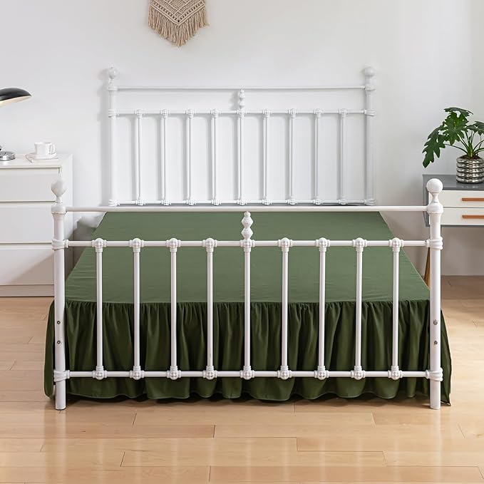 Bed Skirt Queen Size Ruffled Bed Skirt with Split Corners, 12 Inch Drop Dust Ruffle Bed Skirt with Platform, Green, Queen - 12" Drop