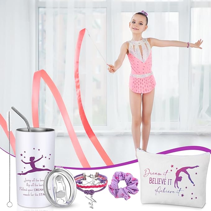 4 Pieces Sports Gifts Set - Hair Scrunchies, Elastic Hair Bands, Ball Charm Bracelet, Zipper Pouch, and Tumbler for Women