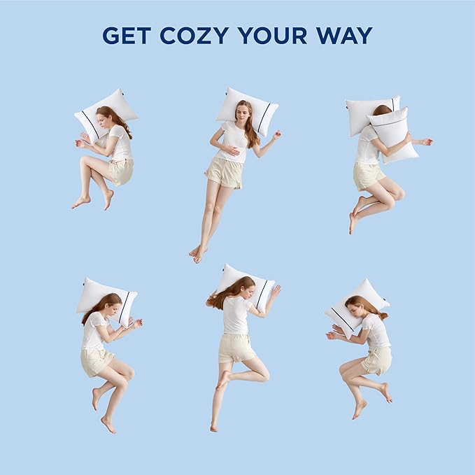 Bedsure Hotel Pillows - Luxury Bed Pillows for Sleeping with Decoration Strip Breathable Cover Soft & Supportive Pillows for Side, Back or Stomach Sleepers (2, Blue, King)