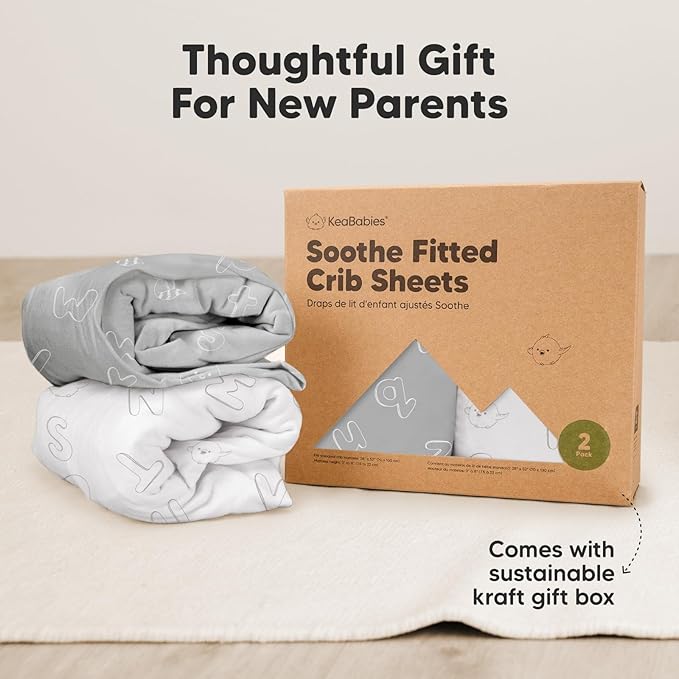 2-Pack Organic Crib Sheets for Boys, Girls - Jersey Fitted Crib Sheet, Baby Crib Sheets Neutral, Crib Mattress Sheet, Cotton Crib Sheets, Breathable Crib Sheet, Baby Mattress Sheets (ABC Land Cloud)