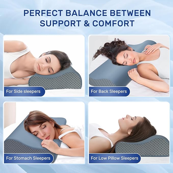 Cooling Pillow for Hot Sleepers Neck Pillow Memory Foam for Pain Relief Bed Pillow for Sleeping Ergonomic Orthopedic Cervical for Neck and Shoulder Pain Side Back Stomach Sleeper-Grey
