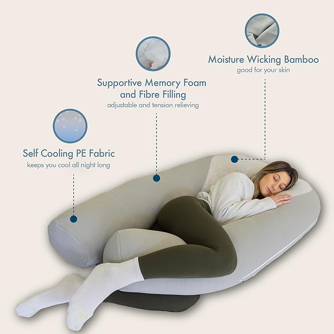 Plufl Hugl Extra Large Cooling Body Pillow for Adults U Shaped Maternity Pillow Great for Side Sleepers & Pregnant Women | Washable Cover | White