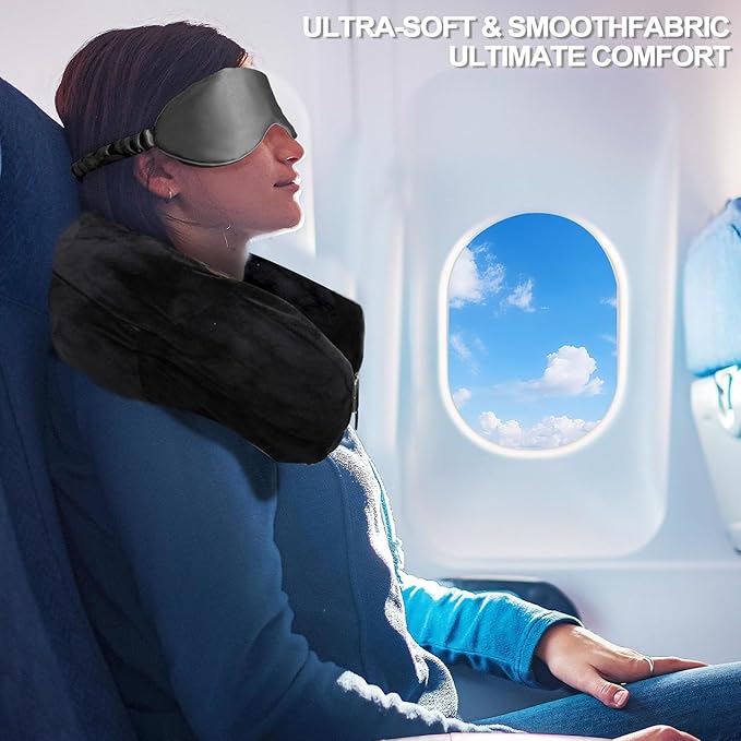 Stuffable Neck Pillow, Travel Neck Pillow Storage Bag for Airplanes, Tube Travel Neck Pillow Stuff with Clothes, No Extra Baggage Fees, Fits 3+ Days of Travel Essentials, No Filler (Black)