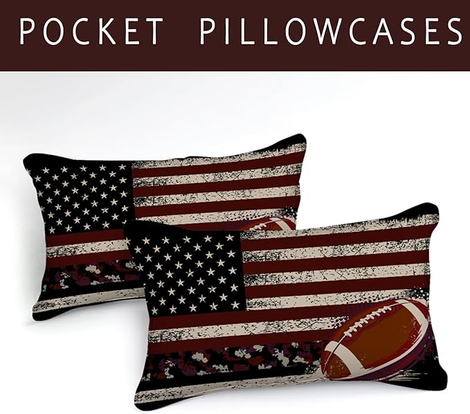 Bedbay Flag Camo Comforter Set King Camouflage Bedding American Flag Comforter Set King Vintage Camo Football Bedding Teen Boys Military Army Comforter 4 Pcs Rugby Ball Games Sports Theme Duvet Set