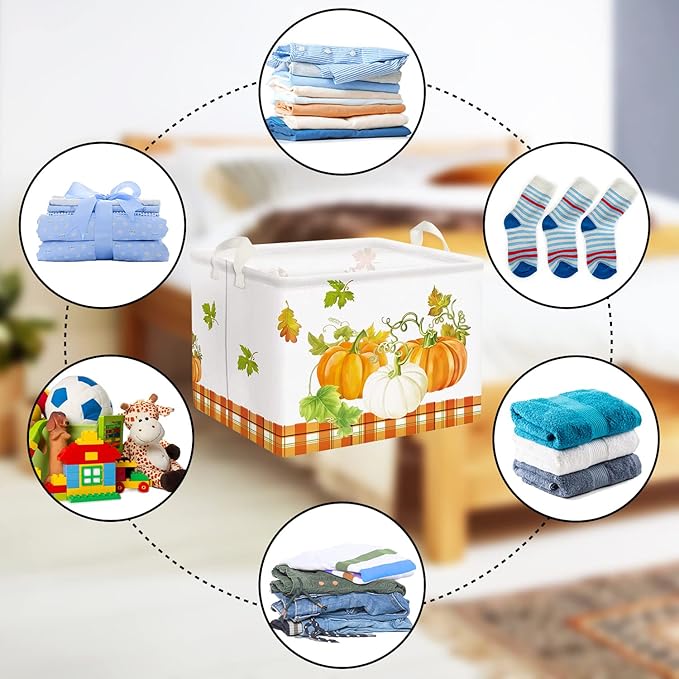 Clastyle Pumpkin Gift Baskets Empty Gnome Truck Shelf Basket Foldable Toys Clothes Large Storage Bin Rectangular Harvest Orange Fall Basket