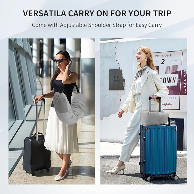 Stuffable Travel Pillow for Extra Luggage, Travel Neck Pillow Stuffable with Clothes, Stuffable Neck Pillow for Travel, Velvet Travel Neck Pillow Storage Bag, Fillable Luggage Pillow (Grey)