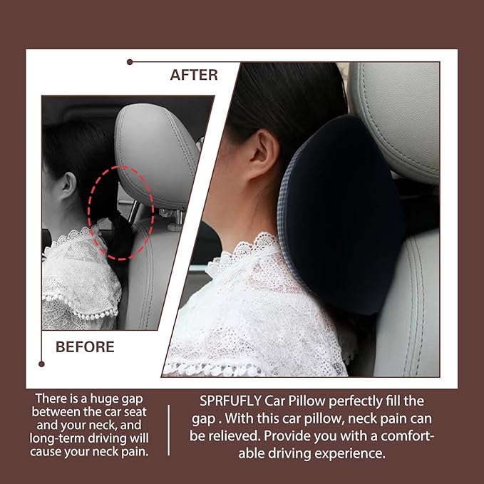 Memory Foam Car Headrest Pillow, Ice Silk Car Pillow for Driving Seat with Adjustable Strap, Breathable Removable Cover & Ergonomic Design - Softness Office Travel Car Neck Pillow(Purple, 1PC)