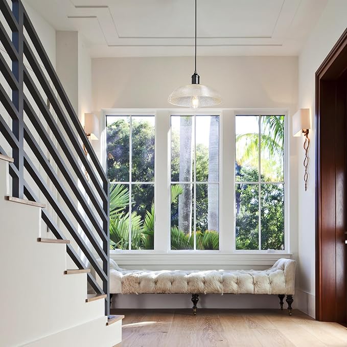 Glass Pendant Light Fixtures - Vintage Pendant Lights Kitchen Island, Hanging Light Fixture for Dining Room, Small Pendant Light for Bedrooms, Black Pendant Lights for Bathroom