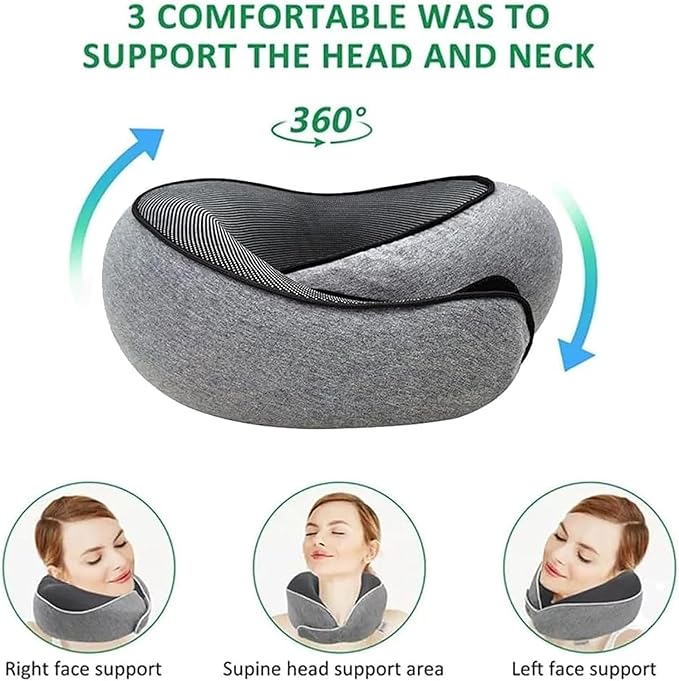 Travel Pillow Travel Neck Pillow, 360 Degree Comfort and Breathability, Airplane Travel Neck Pillow, Stowable U-Shaped Pillow, Gray, mollie us 02