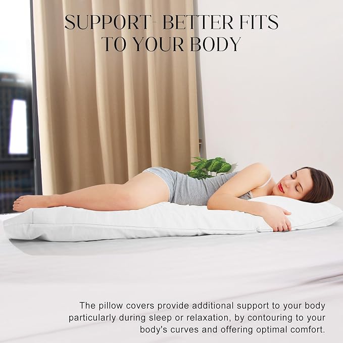 Soft Body Pillow Cover/Pillowcases 60 x 21 Inch, WINKAURA Premium Unique Long Pillow Case for Bed Fits 54x20 Pillow, Envelope Closure, Stylish Wrinkle and Stain Resistant,White