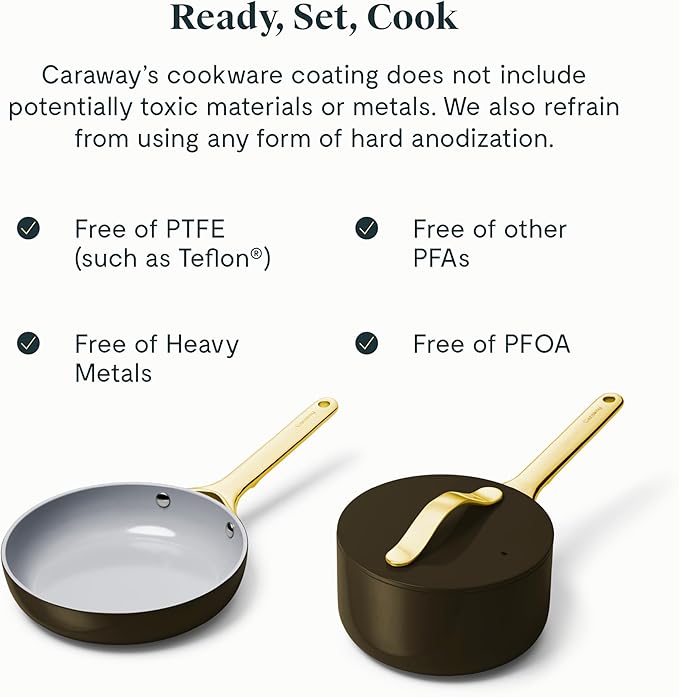 Caraway Mini Cookware Set - Non-Stick Ceramic Fry Pan (1.05 qt, 8") & Sauce Pan (1.75 qt) - Non Toxic, PTFE & PFOA Free - Oven Safe & Stovetop Agnostic (Gas, Electric & Induction) - Black