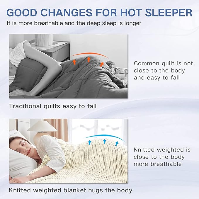 Knitted Weighted Blanket(Cream 50"x60" 5lbs),Home Décor Cooling Throw Blanket for Hot Sleepers,Hand Made Chunky Knit Heavy Blanket Use on Twin Size Bed