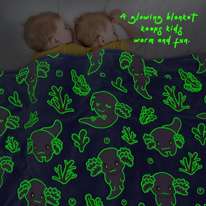 Cute Axolotl Blanket Glow in The Dark Blanket Axolotl Gifts Toys for Girls Birthday Axolotl Room Decor 60"x80"