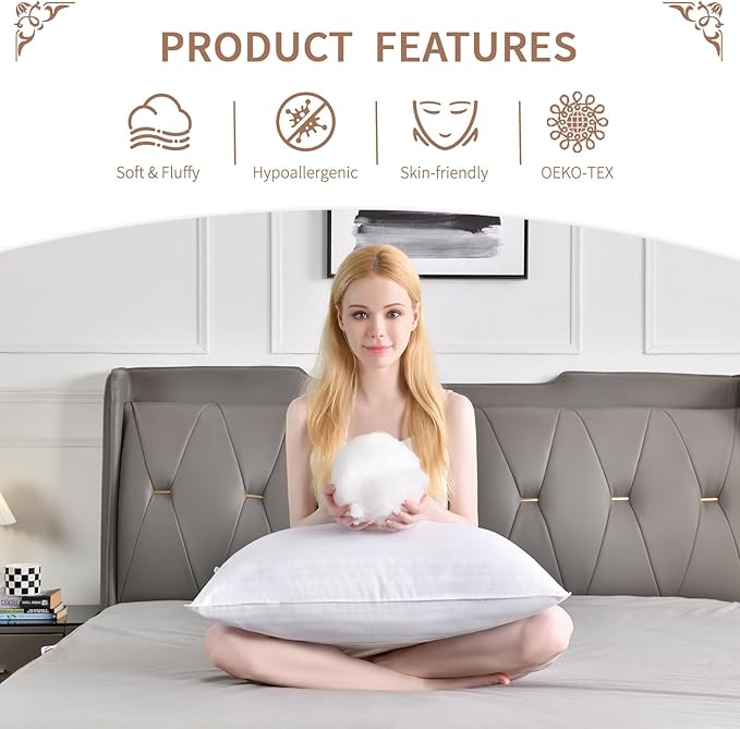 Cosmoluxe Bed Pillows for Sleeping 4 Pack, Hotel Collection Down Alternative Pillows Standard Size (20"x26") Set of 4 for Back, Stomach or Side Sleepers