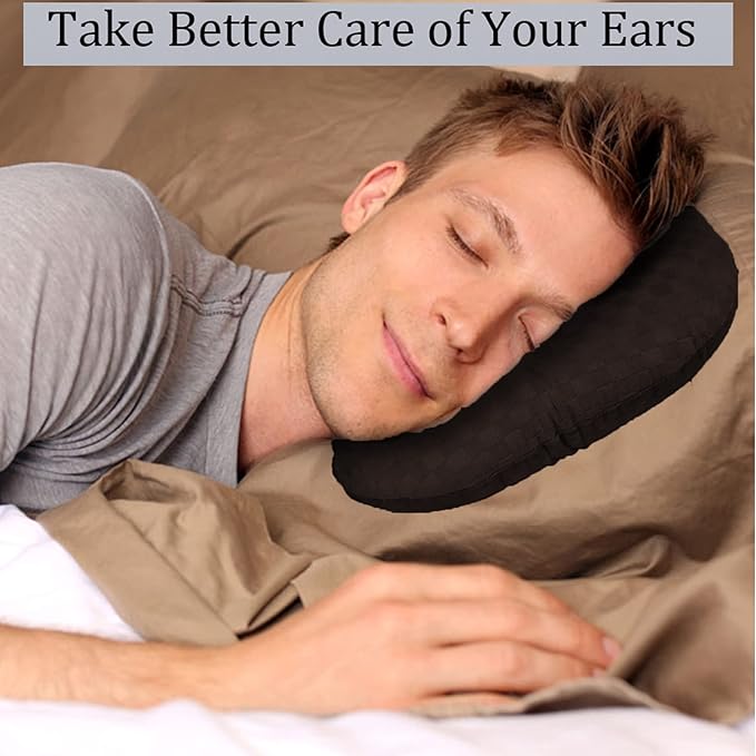 Ear Piercing Pillow for Side Sleepers, Pillow with an Ear Hole for CNH and Ear Pain Ear Inflammation Pressure Sores, O-Shaped Side Sleeping Pillow, Ear Guard Pillow(Dark Brown)