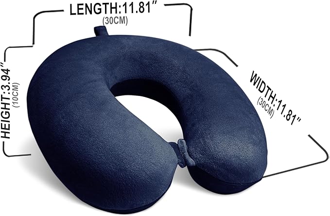 Neck Pillow for Airplane Travel, 100% Pure Memory Foam Travel Neck Pillow for Sleeping & Travel Essentials for Neck Rest, Dark Blue, Pack with Box
