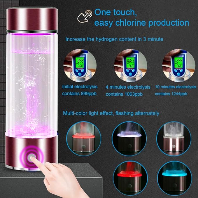 3 Mins Negative Ion Hydrogens-Rich Water Cup Generator Alkaline 450ML Portable USB Charge Electrolytic Generator Lonization Bottle Glass Anti-aging Health Care Cup