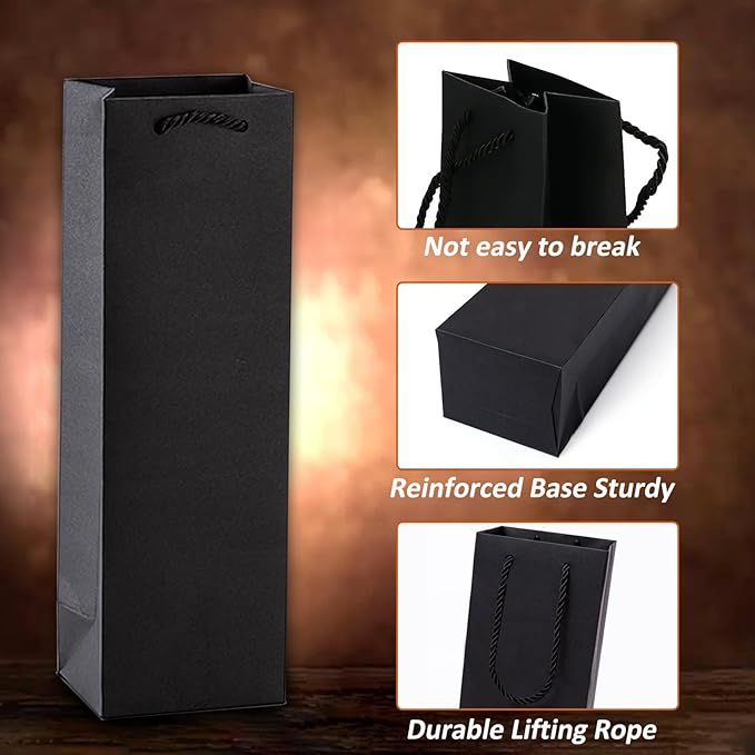 30 Pack Black Wine Gift Bag,Reusable Wine Bottles Gift Bags Bulk Paper Wine Bottle Bag with Handles Appreciation Gift Bags for Birthday Party Wedding Anniversary Celebrations