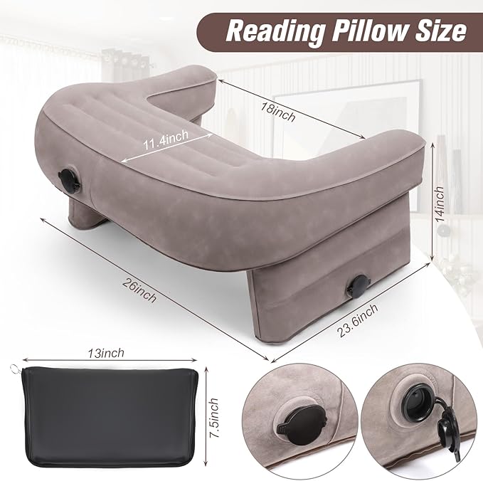 Inflatable Reading Pillow for Gaming, Lap Desk Pillow for Adult, Adjustable Gaming Pillow for Lap, Large Arm Rest Lap Pillow for Reading, Working, Playing