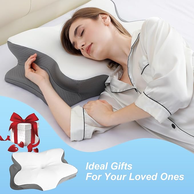 Memory Foam Pillows, Ergonomic Pillow for Neck Pain Relief, Bed Pillow for Sleeping, Cervical Neck Pillow for Side, Back, Stomach Sleeper with Cool Pillowcase, Side Sleeper Pillows for Adults