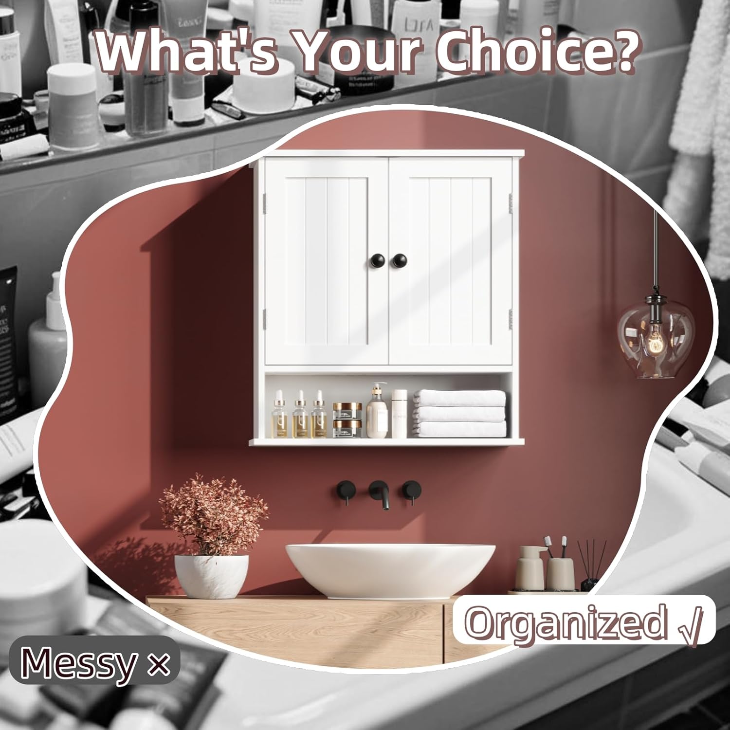 White Bathroom Cabinet Wall-Mounted, Storage Cabinets with Adjustable Shelves, Space-Saving Organizer with 2 Doors for Bathroom, Laundry, Kitchen - Moisture Resistant & Easy Install